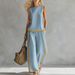 Women's Clothing Women's Summer Casual Fashion Sleeveless Color Block Wide Leg Pants Set Style Trendy Two Piece_ecoleips.com