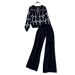 Women's Clothing Elegant Jacquard V-Neck Knit Cardigan & Pants Set Geometric Print, Long Sleeve, Stretch Comfort Fit (Rose Red/Black, S-XL)_ecoleips.com