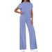 Women's Casual Lounge Set – Stylish Short Sleeve Top & Loose Pants Outfit (Black/Navy/Blue/Beige/Burgundy/Green, S-XXL)_ecoleips.com