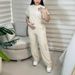 Women's Summer Casual Short Sleeve T-Shirt With Elastic Waist Multi-Pocket Cargo Pants Set, Solid Color Two-Piece Outfit_ecoleips.com