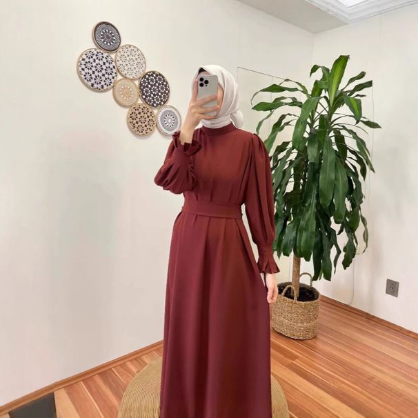 Women's Clothing Muslim Slim Temperament Waist Robe Dress_ecoleips.com