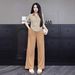 Women's Clothing Summer Fashion Set Casual Striped Collar Top And Wide Leg Pants Two Piece Outfit Thin Short Sleeve_ecoleips.com