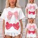 Women's Clothing Spring And Summer New Cherry Bow Print Loose Short Sleeved T Shirt_ecoleips.com
