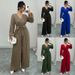 Women's Elegant Casual Bohemian Crossover Jumpsuit V-Neck Pleated European American Style Import Clothing_ecoleips.com