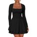 European And American Women's Fashion Export Hot Girl Slim Fit Square Neck Long Sleeve Winter High-End Feel_ecoleips.com