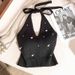 K Spicy Girl Slim Fit Nail Bead Hanging Neck Tank Top, Women's Backless Personalized Strap Design, Sleeveless Pure Desire Base Top_ecoleips.com