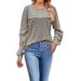 Women's Clothing Round Neck Pit Stripe Brushed Solid Color Button Stitching Long Sleeved T Shirt Female_ecoleips.com
