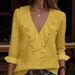 Women's V-Neck Embroidered Blouse – Elegant Flounce Sleeve Loose Fit Top With Vintage-Inspired Details (S-5XL, 6 Colors)_ecoleips.com