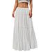 Ballet Style Low Waisted Midi Skirt for Women White Spring/Summer Slimming French Chic Full Swing Patchwork Long Skirt_ecoleips.com