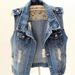 Vintage Washed Denim Vest With Distressed Details – Oversized Streetwear Jacket (Navy, XS-6XL)_ecoleips.com