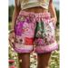 Retro Floral Print Casual Women's Cotton Shorts Bohemian Style Spring/Autumn Regular Fit Independent Site Cross Border_ecoleips.com