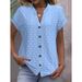 Women's Clothing Summer V Neck Short Sleeved Jacquard Tops Fashionable Casual Shirts_ecoleips.com