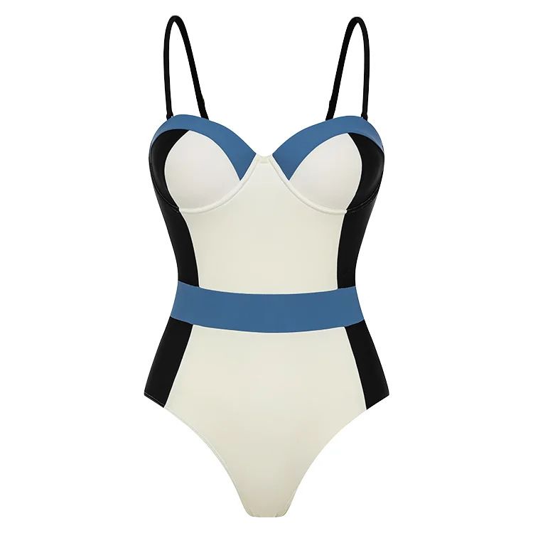 Women's Contrast Color One-Piece Swimsuit - Simple & Stylish Bathing Suit With Supportive Fit _ecoleips.com