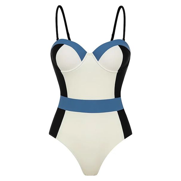 Women's Contrast Color One-Piece Swimsuit - Simple & Stylish Bathing Suit With Supportive Fit _ecoleips.com