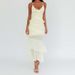 Sexy Deep V Neck 3D Flower Pleated Long Dress Women Spring Solid Slim Ruffle Long Dress Summer Sleeveless Spaghetti Straps Dress_ecoleips.com