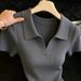 Women's French Style Ice Silk Knit Top Short Sleeved Elegant Slim Fit Flattering Collared New Summer Style_ecoleips.com