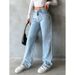 High Waist Women's Light Washed Jeans Loose Wide Leg Straight Pants Large Size Comfortable Fit Denim_ecoleips.com