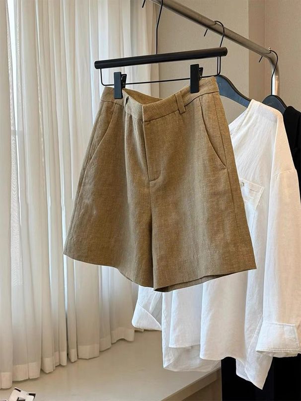 Highly Recommended! Fashionable Casual, High-quality Old Money Style~khaki Linen High-waisted Slimming And_ecoleips.com