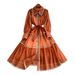 French Court Style Retro Lace Edge Lapel Lantern Sleeve Dress Women's Summer Single Breasted Waist Slim Long Skirt_ecoleips.com