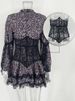 TARUXY V-Neck Printed Mini Lace Dress Female Ruffled Fashion High Waist Long Sleeve Splice Contrast Slim Fit Bandage Party Dress_ecoleips.com