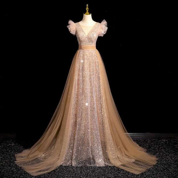 Women's Clothing High End Annual Meeting Sequined V Neck Wedding Dress Host Beautiful Voice Solo Vocal Art Examination_ecoleips.com