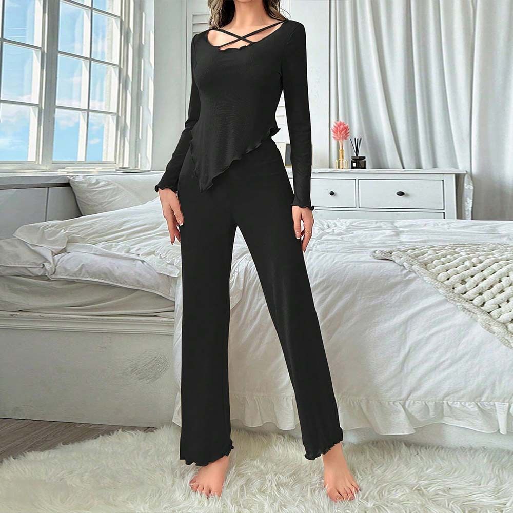 Voya Women's Sexy Design Home Set For Spring And Summer, Comfortable Temperament, Slim Fit Two-piece Set For Women_ecoleips.com