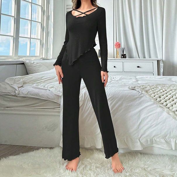 Voya Women's Sexy Design Home Set For Spring And Summer, Comfortable Temperament, Slim Fit Two-piece Set For Women_ecoleips.com
