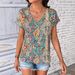 Vintage Floral Print Blouse for Women Short Sleeve Breathable Summer Top Full Coverage Pattern_ecoleips.com