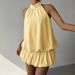 Women's Clothing French Style Solid Color Halter Neck Off-Shoulder Dress Sexy Waist Cinching Puff Skirt Bodycon Short Skirt For Summer Beach Vacation_ecoleips.com