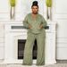 Women's Clothing High Waist Wide Leg Pants American Style Solid Color Casual Two Piece Suit For Autumn Winter_ecoleips.com