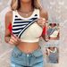 Women's Clothing Fashion Lace Contrast Color Stitching Sleeveless Ribbed Top With Chest Cup_ecoleips.com