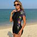 Voya Cross-border Women's One-piece Swimsuit With Printed Patterns, Short Sleeves, Zipper, Popular Diving And Surfing_ecoleips.com