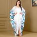 Muslim Dress Women Elegant Muslim Abaya Dress – Floral Print Batwing Sleeve Maxi Dress, Modest & Versatile For Prayer, Travel & Special Occasions_ecoleips.com