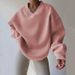 Women's Clothing Casual Solid Color Long Sleeve Oversized Pullover Sweatshirt Long Sleeve Crewneck Cotton Blend Loose Fit Streetwear T-Shirt Top_ecoleips.com