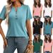 Women's Clothing Summer Short Sleeve T-Shirt Fashion Button Top Spring Layering Piece Solid Color American Style_ecoleips.com