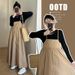 Autumn New Korean Fashion Knitted Top + Khaki Vest Dress Two-Piece Set For Pregnant Women_ecoleips.com