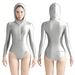 AMORESY Women Oil Glitter One-piece High Cut Swimwear Surfing Diving Hooded Quickdry Front Zipper Bodysuit Leotards Bathing Suit_ecoleips.com