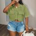 Cross-border European And American Foreign Trade Women's Casual Fashion Pocket Short-sleeve Shirt Cardigan Top_ecoleips.com