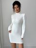 Cozy High-Neck Long-Sleeve Sweater Dress – Stretchy Bodycon Knit Dress For Women (S-XL, White, Wrinkle-Resistant, Beaded Detail)_ecoleips.com