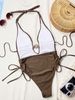Women's Clothing Solid Color High Waist Triangle One Piece Swimsuit Women's Beach Spa V Neck Bikini Lace Up European And American Style_ecoleips.com