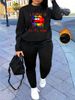 Women's Autumn And Winter Hip-hop Casual Street Rainbow Lip Letter Pattern Printed Round Neck Sports Shirt+sports Pants Set-562_ecoleips.com