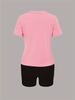 Summer Women's Casual Fashion Letter Lips Print Loose T-shirt+shorts Two-piece Sportswear Suitable For Daily Wear-58_ecoleips.com