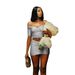 Women's Cross V-Neck Short Sleeve & Mini Skirt Set – Stretchy Polyester Ruched Outfit (Black/Silver/Red, S-Xl)_ecoleips.com