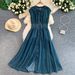 Women's Retro Chinese Style Casual Cardigan Denim Maxi Dress Sleeveless Elastic Waist Slimming Full Skirt Dress_ecoleips.com