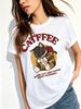 Women Cute Bow Tie Tabby Cat Drinking Coffee Catffee Letter Graphic T Shirt Round Neck Short Sleeve Loose Casual Summer Tops_ecoleips.com