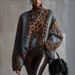 Women's Clothing Leopard Print Knit Sweater Oversized Leopard Print Knit Sweater – Cozy High Neck Pullover For Women (Fall/Winter Boho Chic)_ecoleips.com
