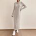 K Casual Round Neck Knitted Long Skirt For Women, Long Sleeved Dress. No Necklaces Or Other Accessories_ecoleips.com