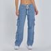 Women's Clothing Spring New Street Washed Overalls Women's Multi Pocket Wide Leg Lace Up Jeans_ecoleips.com