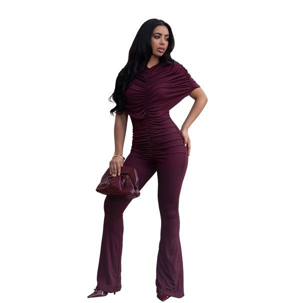 Women's Clothing Elegant Slim Fit Jumpsuit Fashion Solid Color Wide Leg C7651 European American Style_ecoleips.com