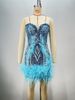 Women's Clothing New Blue Sexy Tube Top Feather Sequin Hip Dress_ecoleips.com